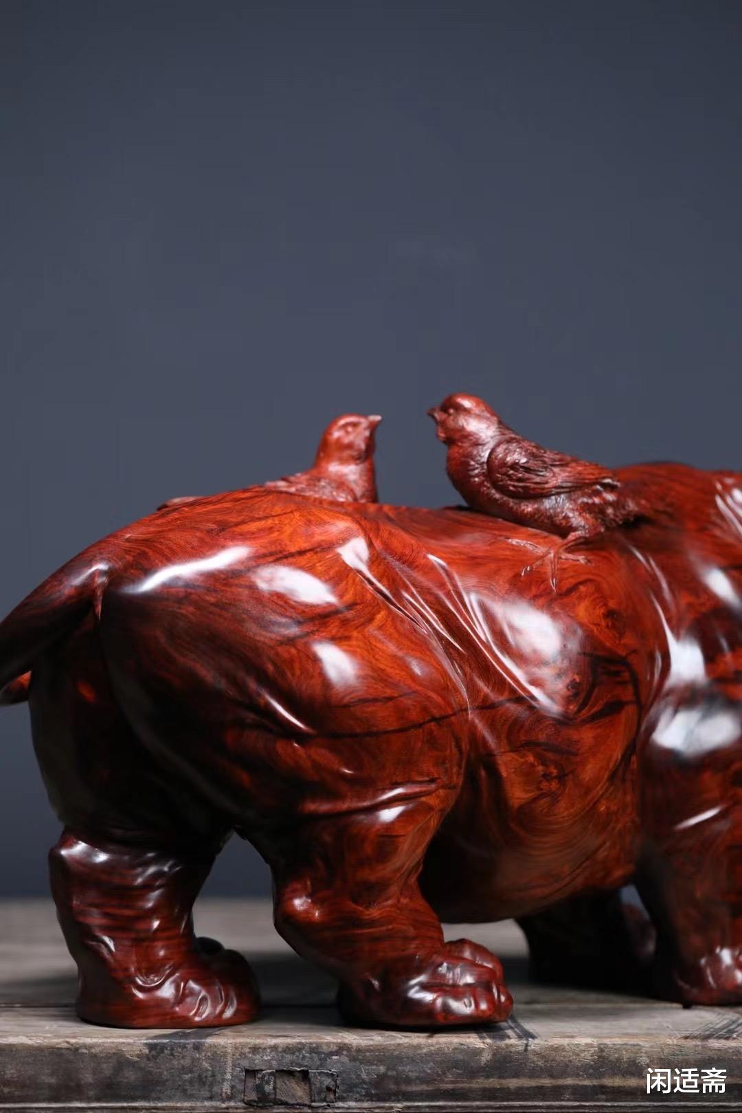 犀牛|平安赐福,小叶紫檀,超大犀牛木雕摆件