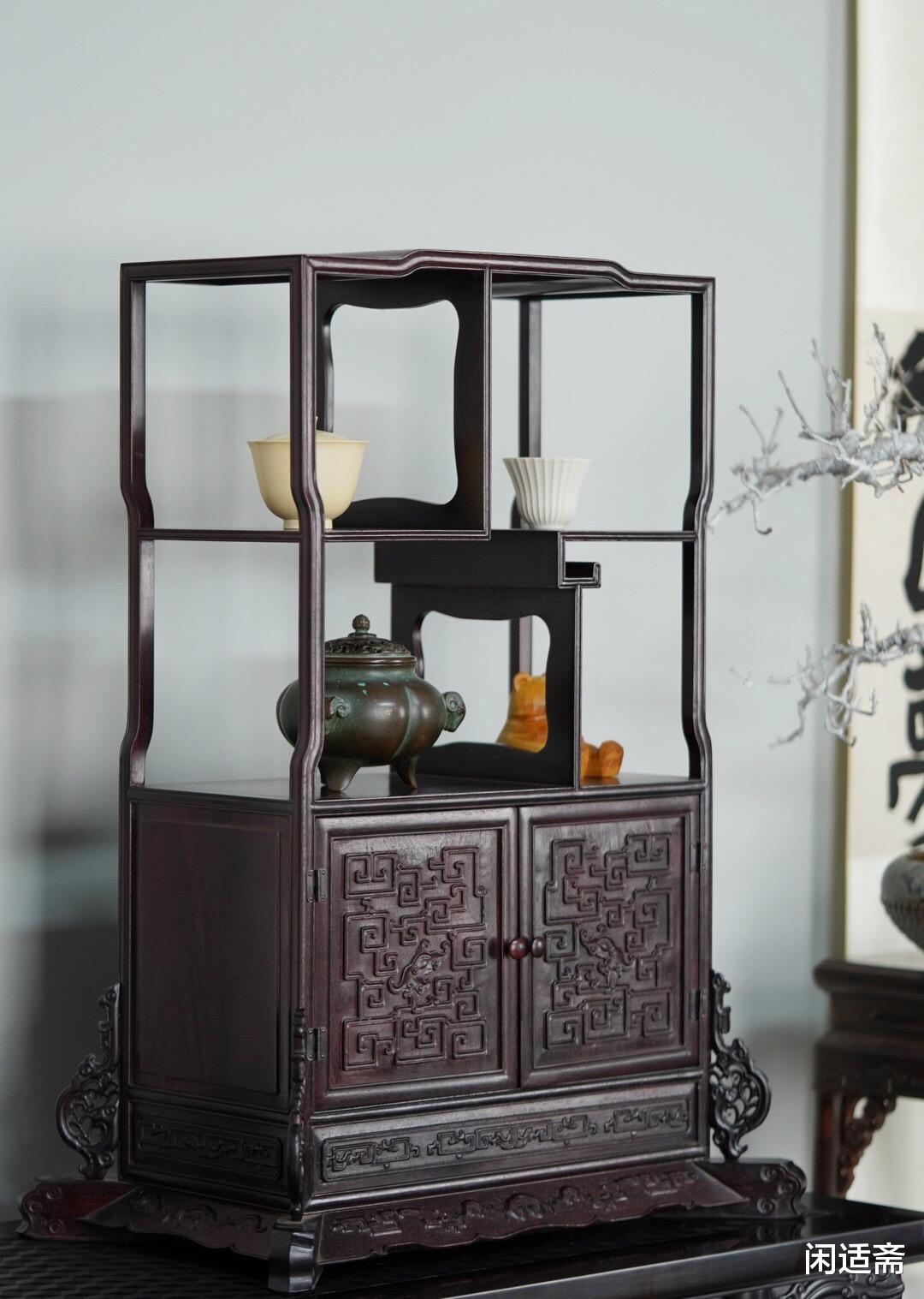 玫瑰|博古清赏,浮雕夔龙纹,茶室收纳柜