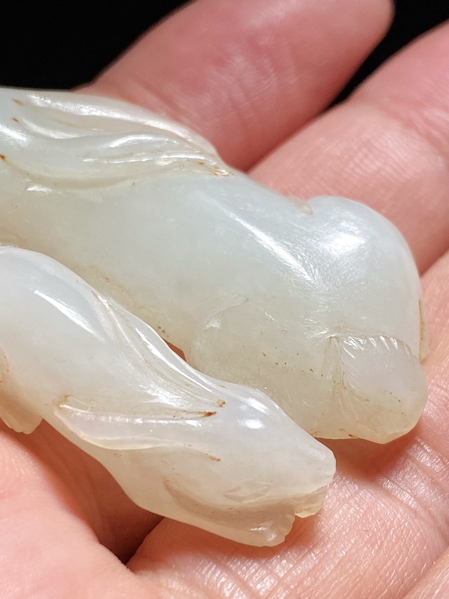 清 和田玉白玉籽料 双兔 挂件 把件