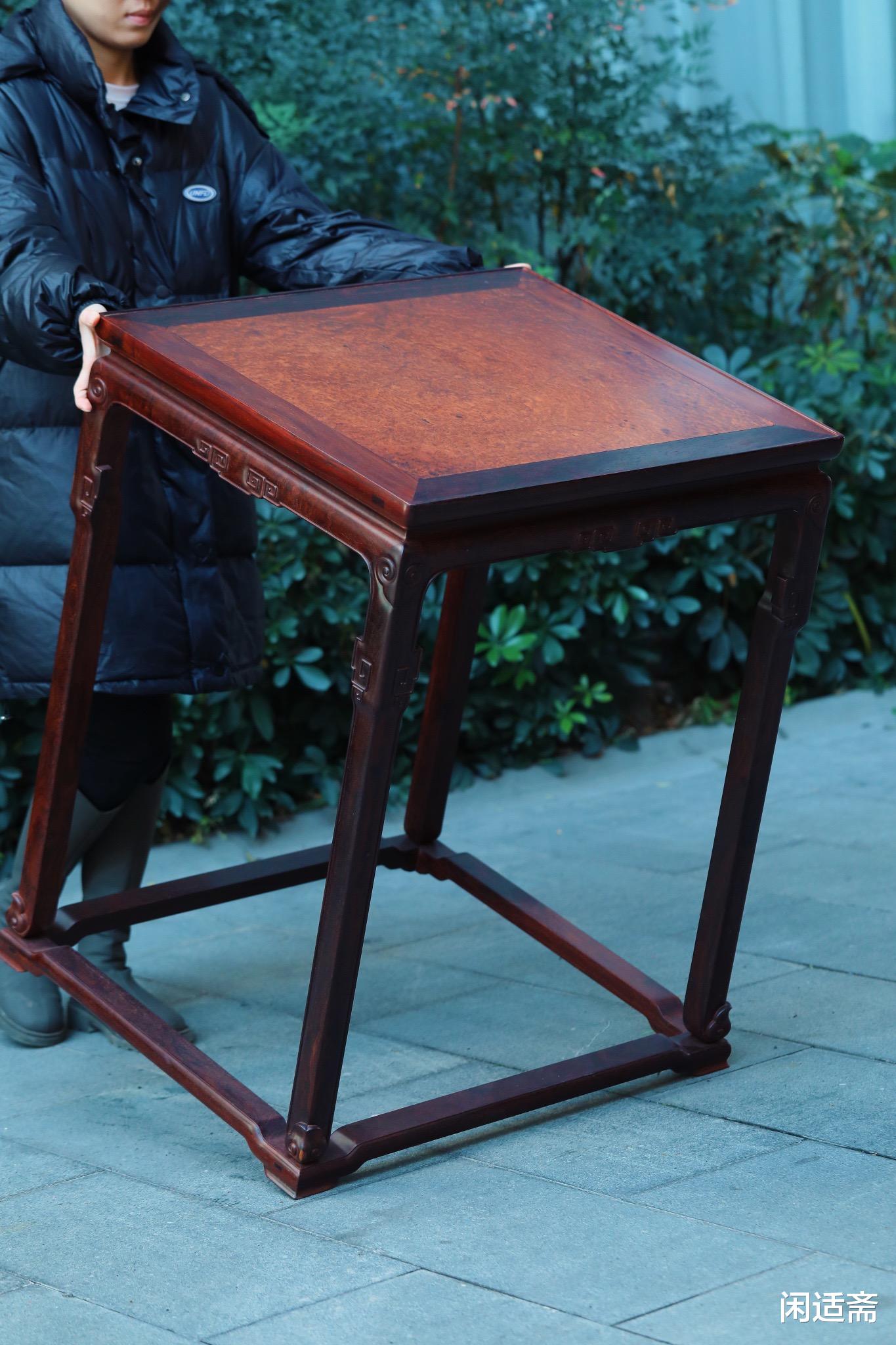 小叶紫檀嵌瘿木，可活拆，带拖泥方形香几