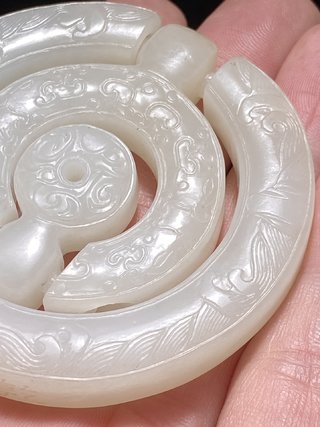 乾隆|清乾隆 和田玉籽料 白玉 北斗图 三连环 玉珮 挂件