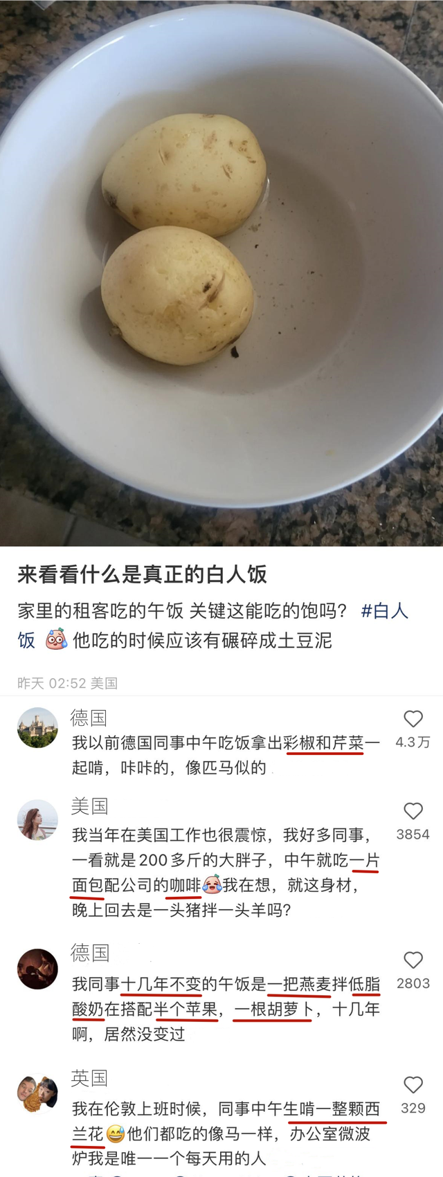 水果|“白人饭”火到外网!中国网友热议各国午餐,老外羡慕中餐好吃
