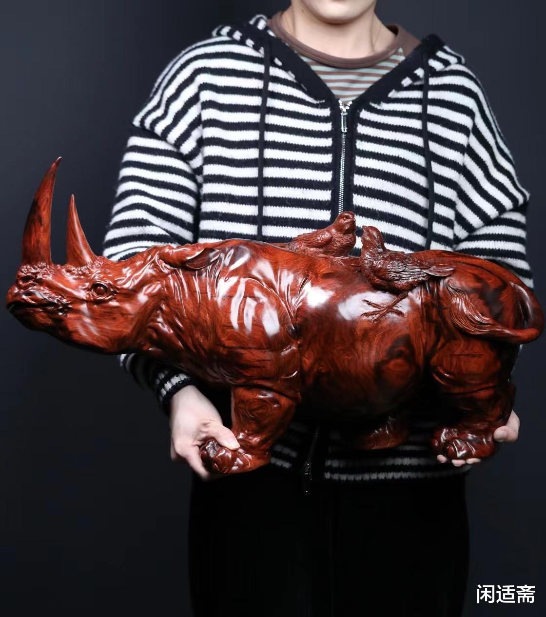 犀牛|平安赐福,小叶紫檀,超大犀牛木雕摆件