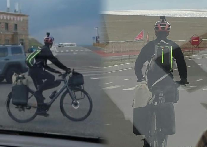 吴磊|吴磊新疆骑行被偶遇,逆天长腿引人注目,装备齐全孤身走天涯