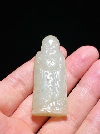 和田玉籽料|明 和田玉籽料 白玉 罗汉 尊者 勒子 挂件 把件