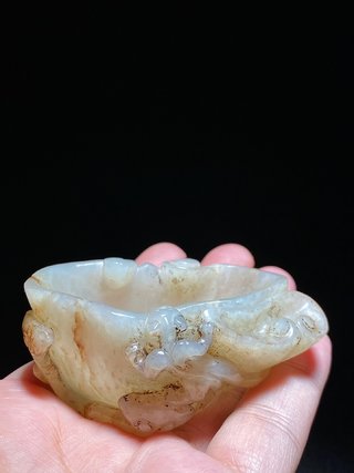 水盂|清中期 和田玉白玉籽料 如意形 螭龙纹 水盂