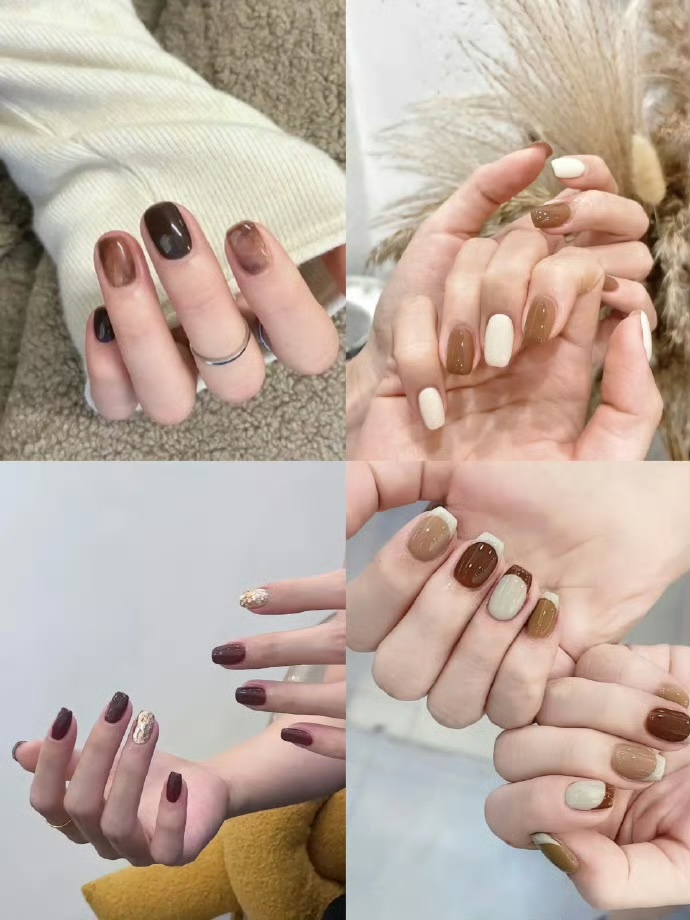 Nail share 秋冬高级焦糖琥珀色系美甲~