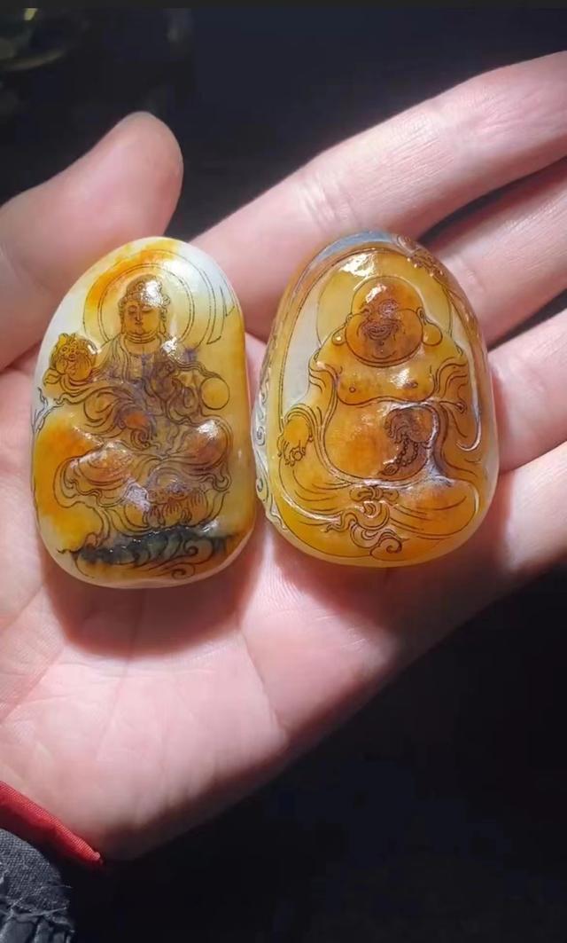 和田玉籽料切开，雕刻两件作品的过程