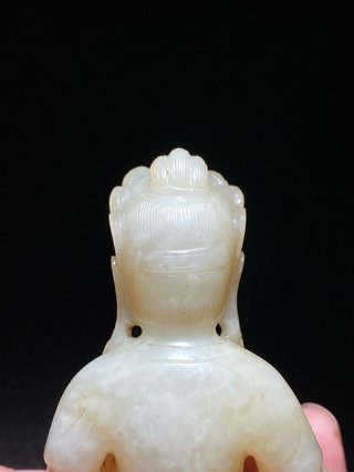 和田玉籽料|明 和田玉籽料白玉 受沁 地藏王菩萨 佛像 摆件