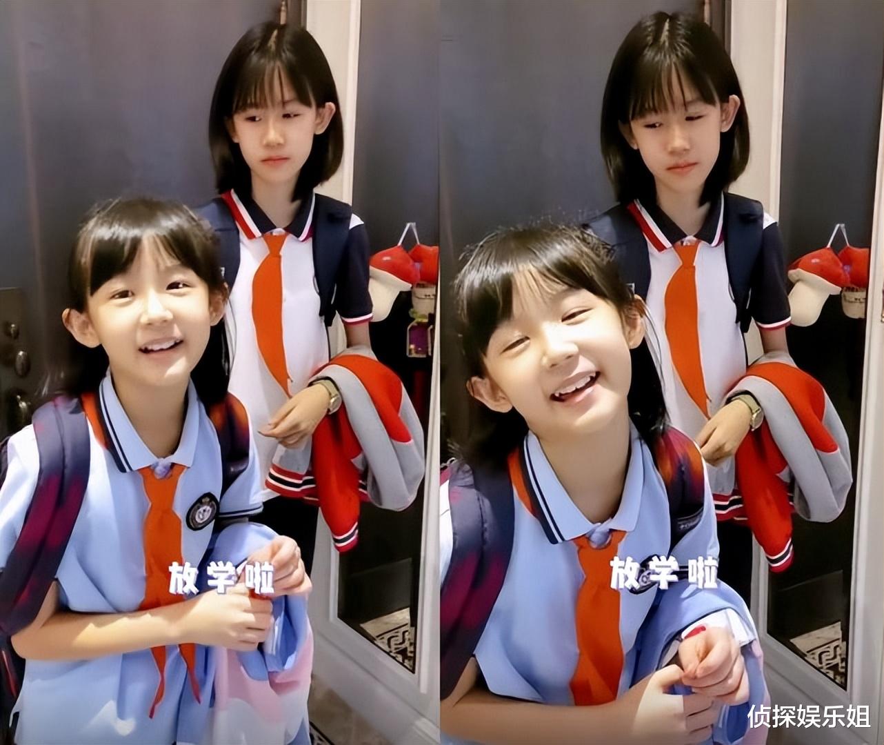 贝儿|陆毅晒两个女儿近照，贝儿和小叶子颜值变化大，一个像爸一个像妈