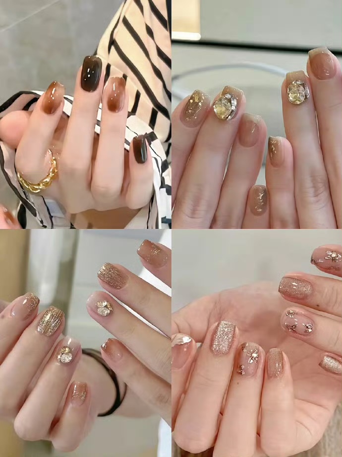 Nail share 秋冬高级焦糖琥珀色系美甲~