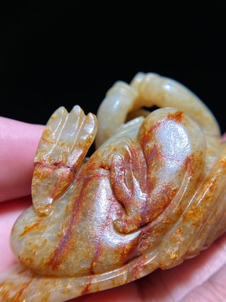 银币|辽金 和田玉籽料 红沁 玉迦楼罗 神鸟 把件 摆件