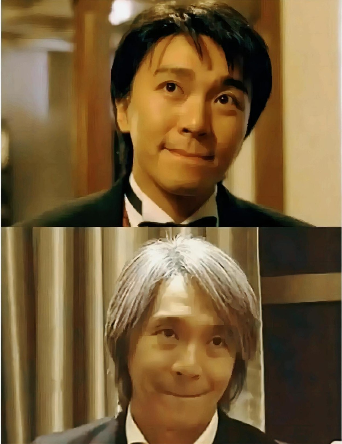 周星驰体验离子烫黑长直照片真“婀娜”！星爷扮女人正面照片并不少