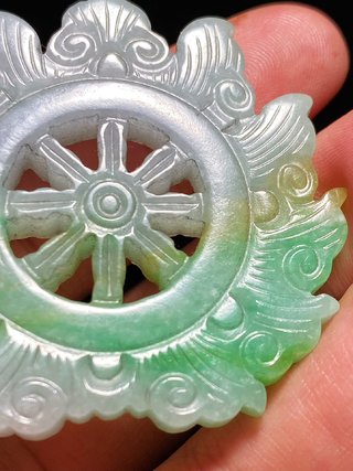 翡翠|清 老坑翡翠飘绿 法轮珮 挂件 把件