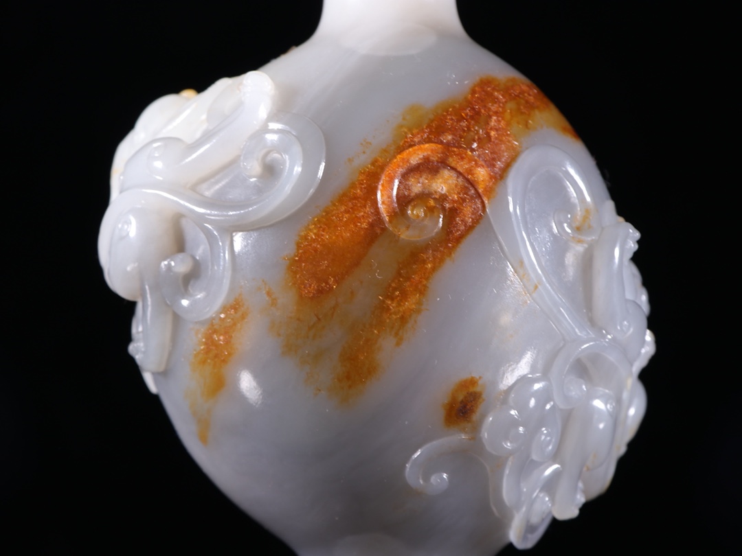 鼻烟壶|回流【和田玉青花料 螭龙戏珠 鼻烟壶摆件】