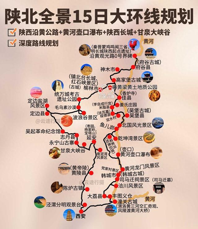陕西|陕西陕北全景+沿黄公路15日大西北环线旅游攻略路线图（原创）