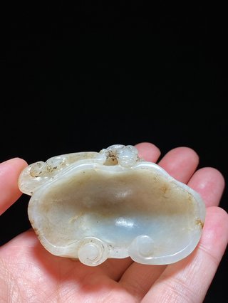 水盂|清中期 和田玉白玉籽料 如意形 螭龙纹 水盂