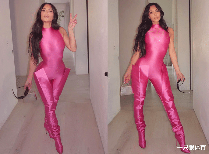 金·卡戴珊|金卡戴珊身材满分!穿死亡芭比粉连体衣,秀极致臀腰比,又瘦了