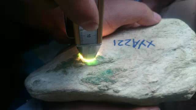 欣赏刚切开的翡翠毛料