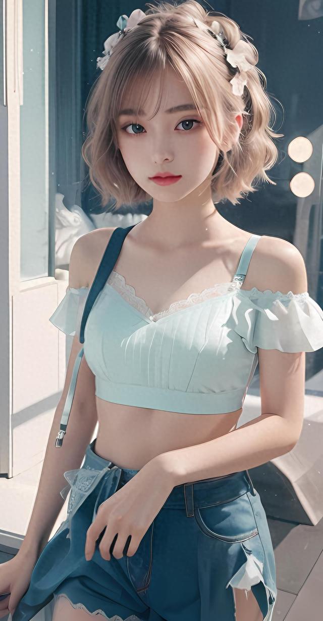 AI绘画101：蓝色运动上衣的短发少女，活泼开朗