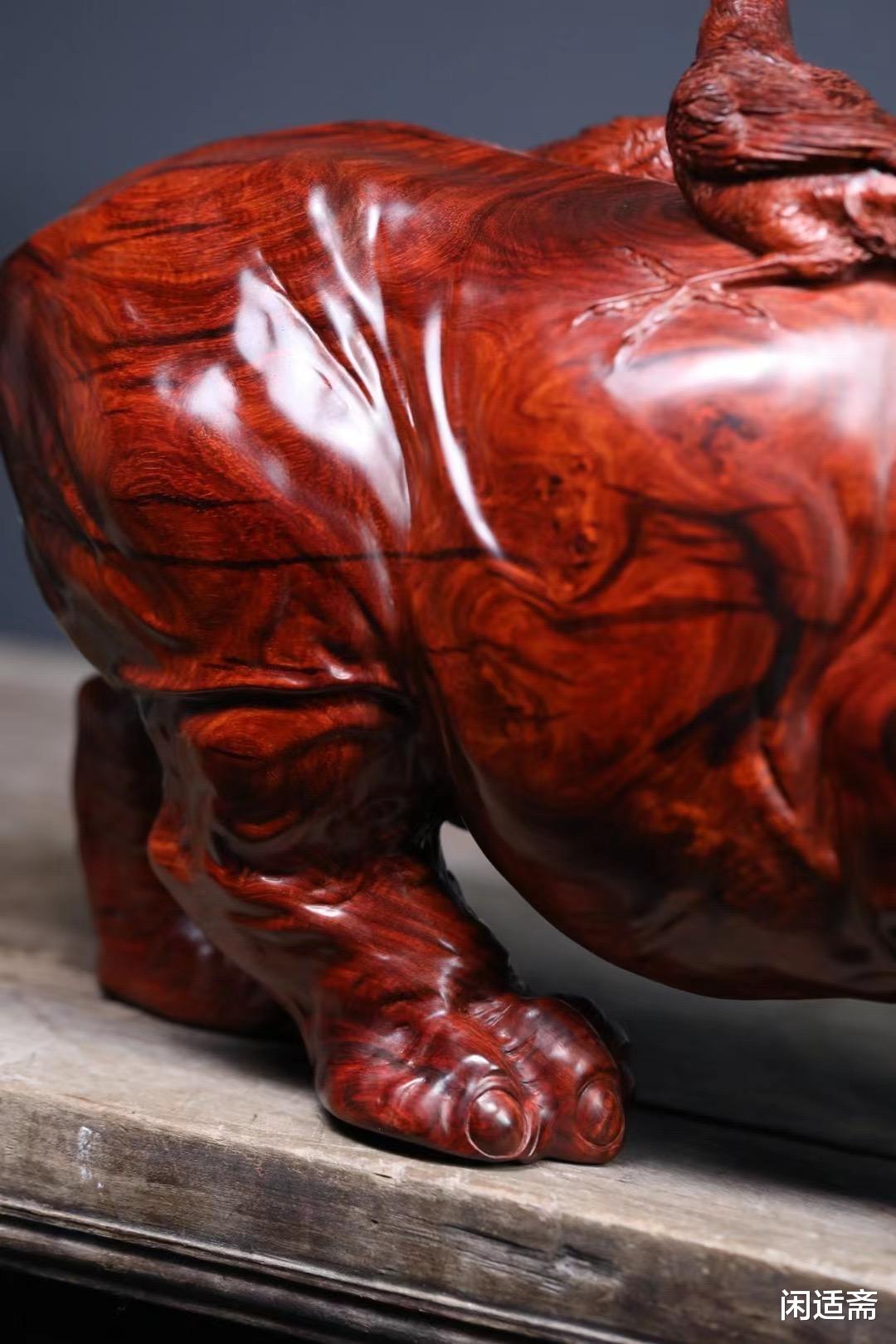 犀牛|平安赐福,小叶紫檀,超大犀牛木雕摆件