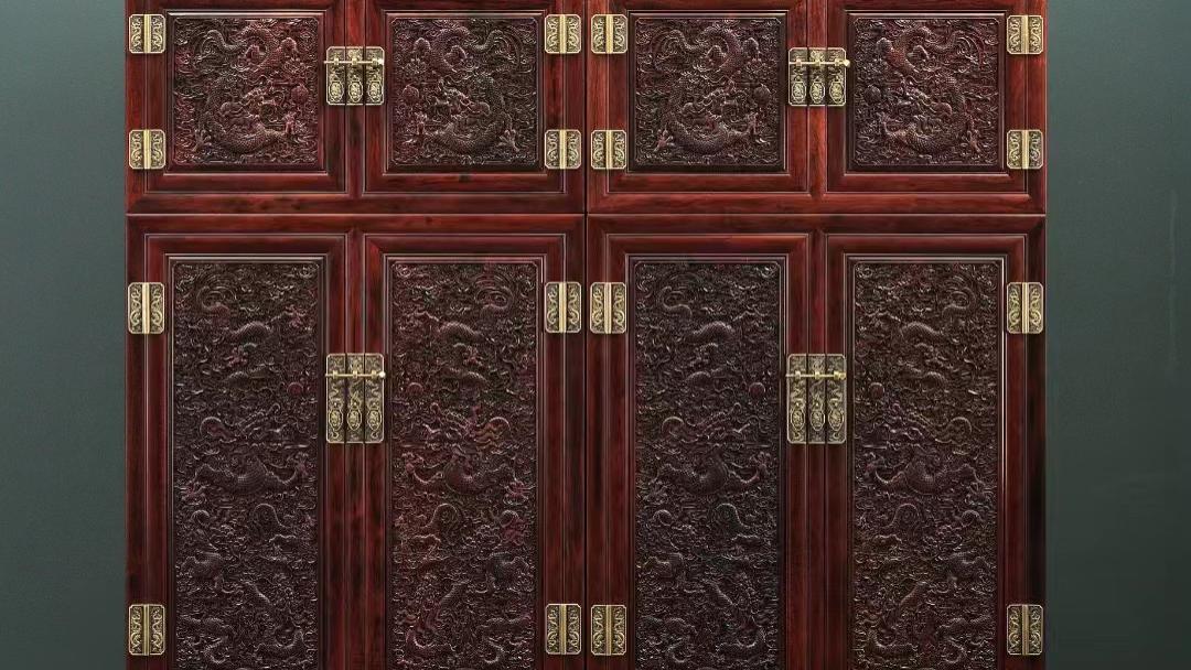 复刻2011年，香港苏富比秋拍款，紫檀云龙纹顶箱柜