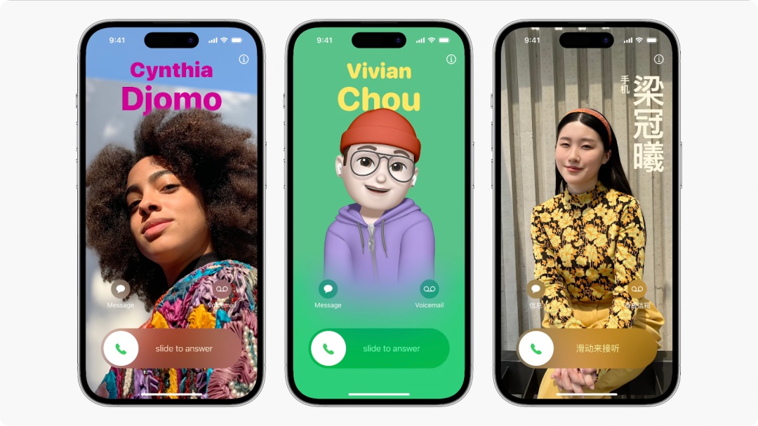 来电界面加入人物壁纸,用户可以使用照片或拟人表情,搭配文字排版,来