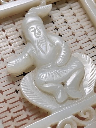 |清 和田玉 白玉 透雕 胡人带板 玉带饰