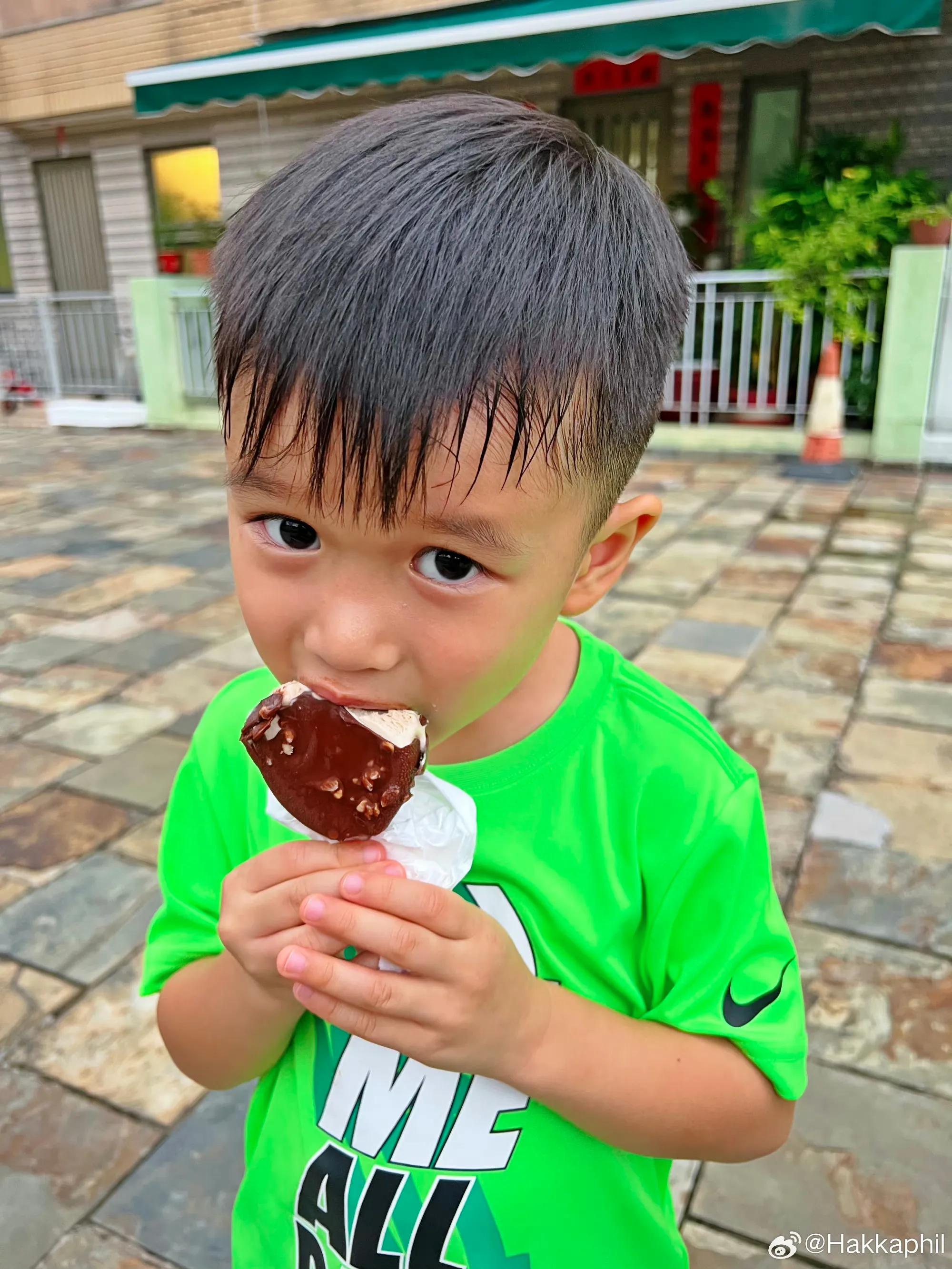 胡杏儿老公晒带娃出游照，仨儿子玩耍好欢乐，父子四人共用一张脸