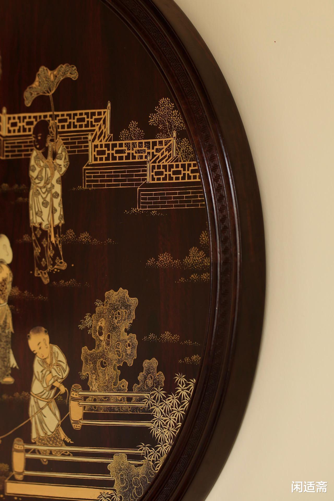 |小叶紫檀描金，夏景戏婴图
