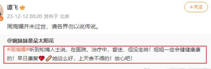 周海媚事件后续:粉丝笃定她已离世,表示没造谣不怕被告同行发声