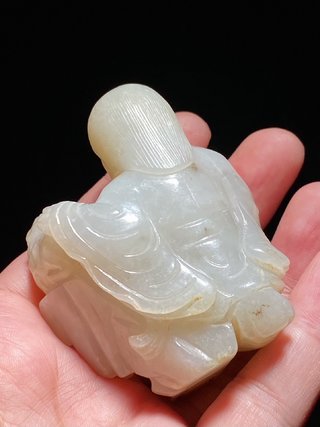 翡翠|明 和田玉籽料 白玉 圆雕 刘海戏金蟾 摆件