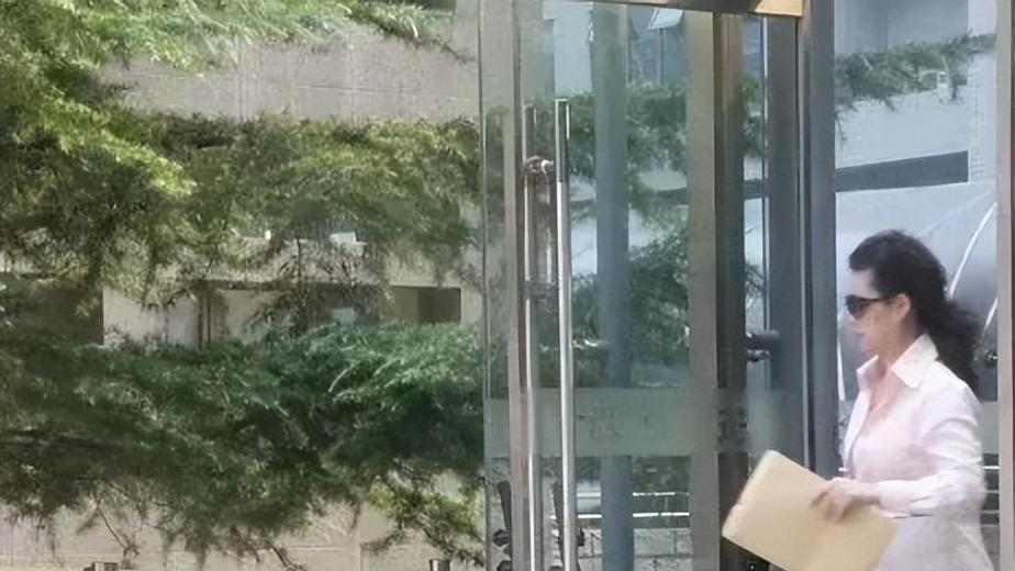 李双江妻子现身移民所，穿粉衬衣烫卷发似大妈，手拿文件低头不语