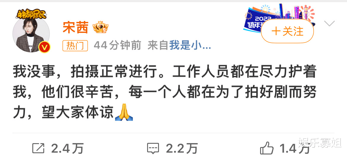 宋茜发文报平安，因被路人围观，推搡中眼睛不慎被戳到，引发热议