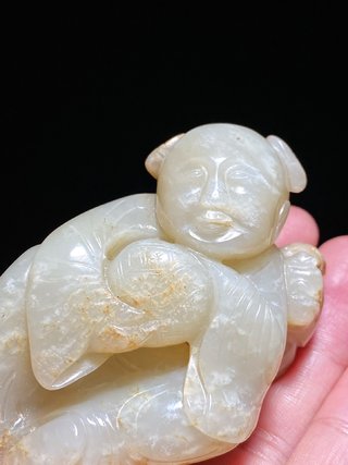 玫瑰|明 和田玉籽料 童子瑞兽 摆件 把件