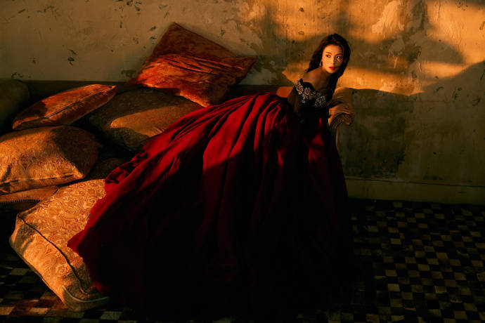 刘涛一袭复古长裙女王气场十足 乌发红唇美艳绝伦