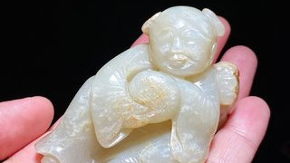 玫瑰|明 和田玉籽料 童子瑞兽 摆件 把件