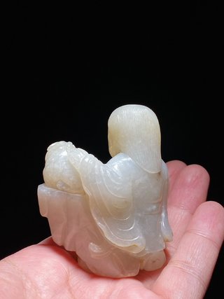 翡翠|明 和田玉籽料 白玉 圆雕 刘海戏金蟾 摆件