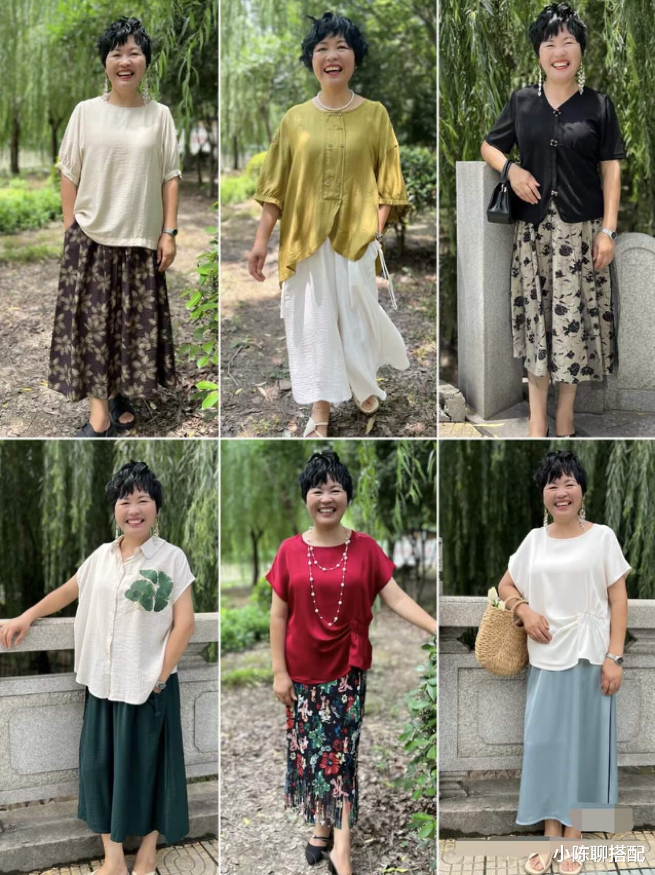 暴饮暴食 58岁土豆婆婆克服美丽羞耻症：浅色及腕长裙+利落短发，自信大方