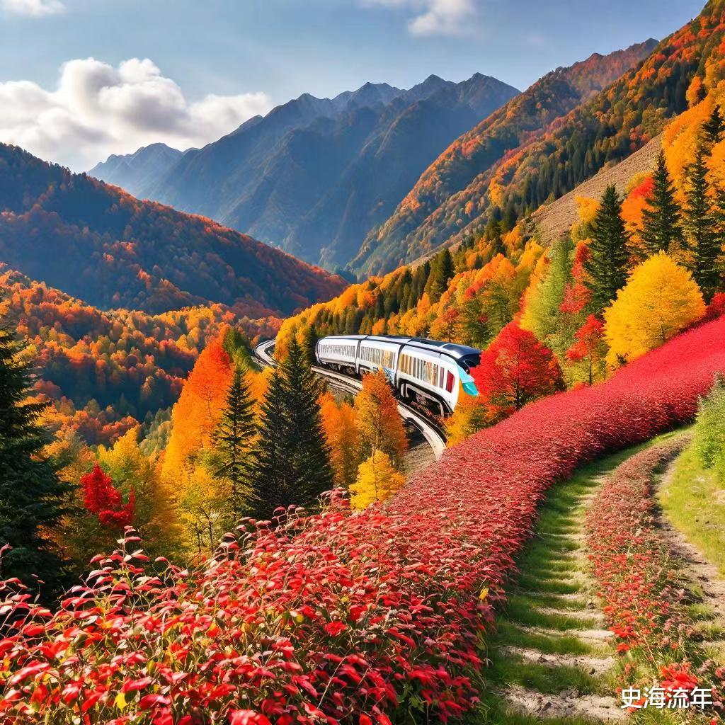 火车|冬日恋歌，美好与浪漫同行，漫山遍野的枫叶在阳光下熠熠生辉