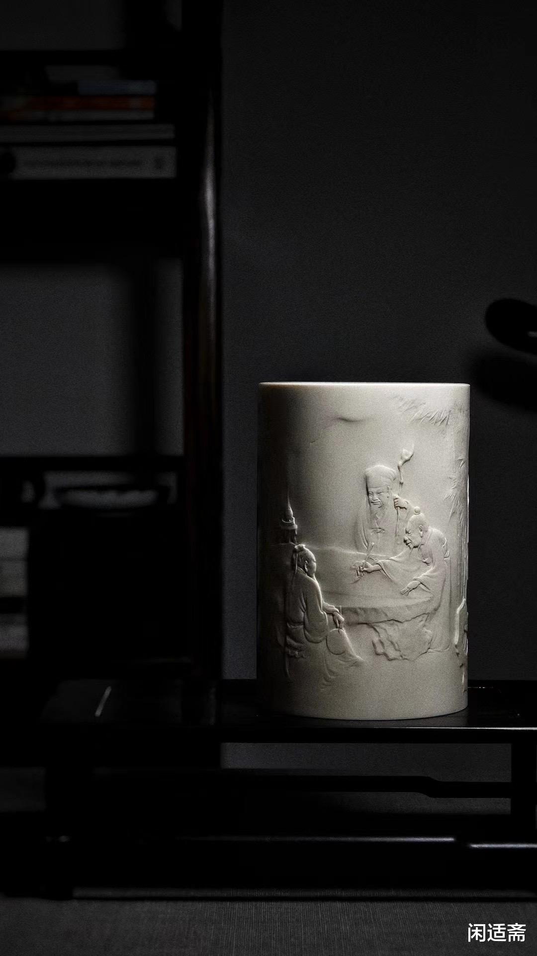 笔筒|雅藏,《观画图》,文人笔筒