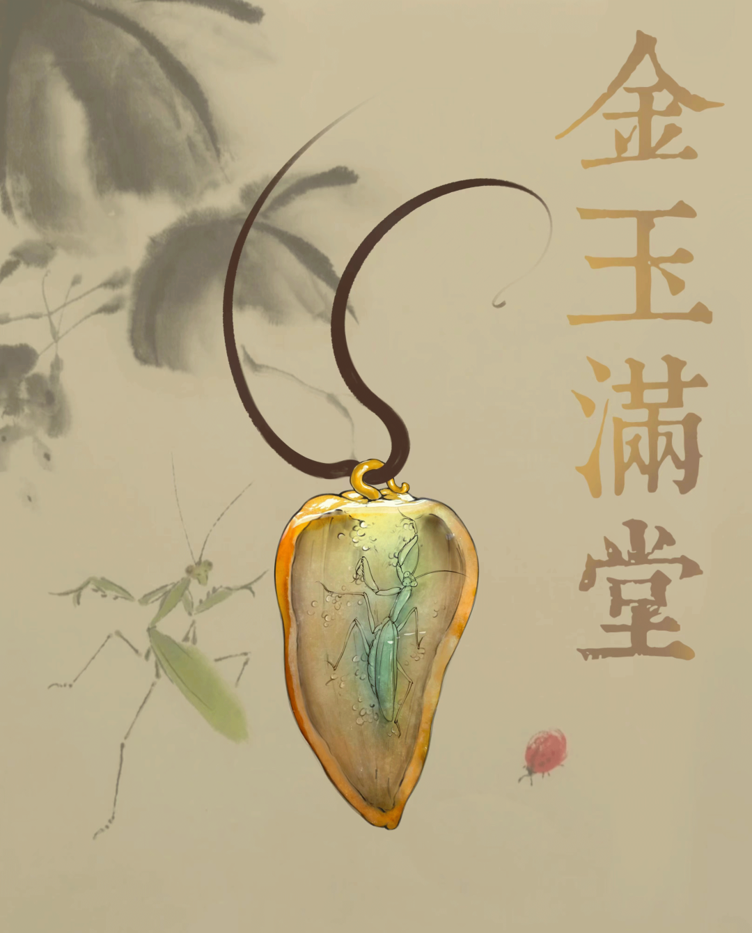 翡翠|黄加绿翡翠料子,金玉满堂的寓意要如何呈现?