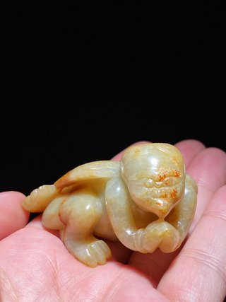 银币|辽金 和田玉籽料 红沁 玉迦楼罗 神鸟 把件 摆件