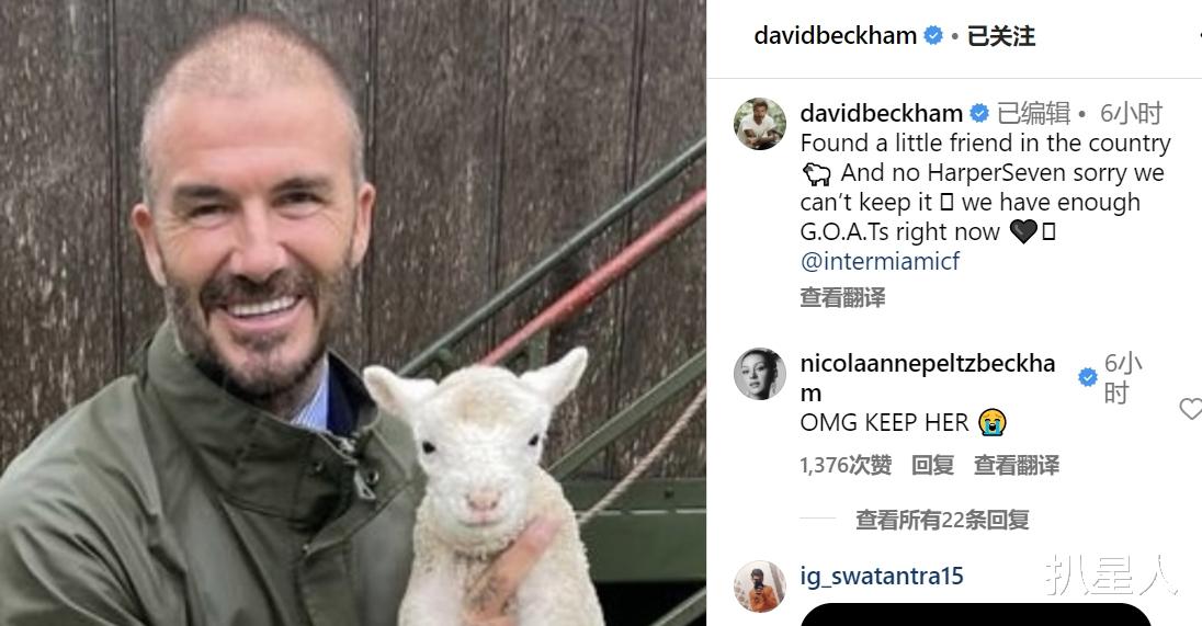 求助？贝克汉姆植发失败！晒抱小山羊照片，头发稀疏尽显消瘦苍老