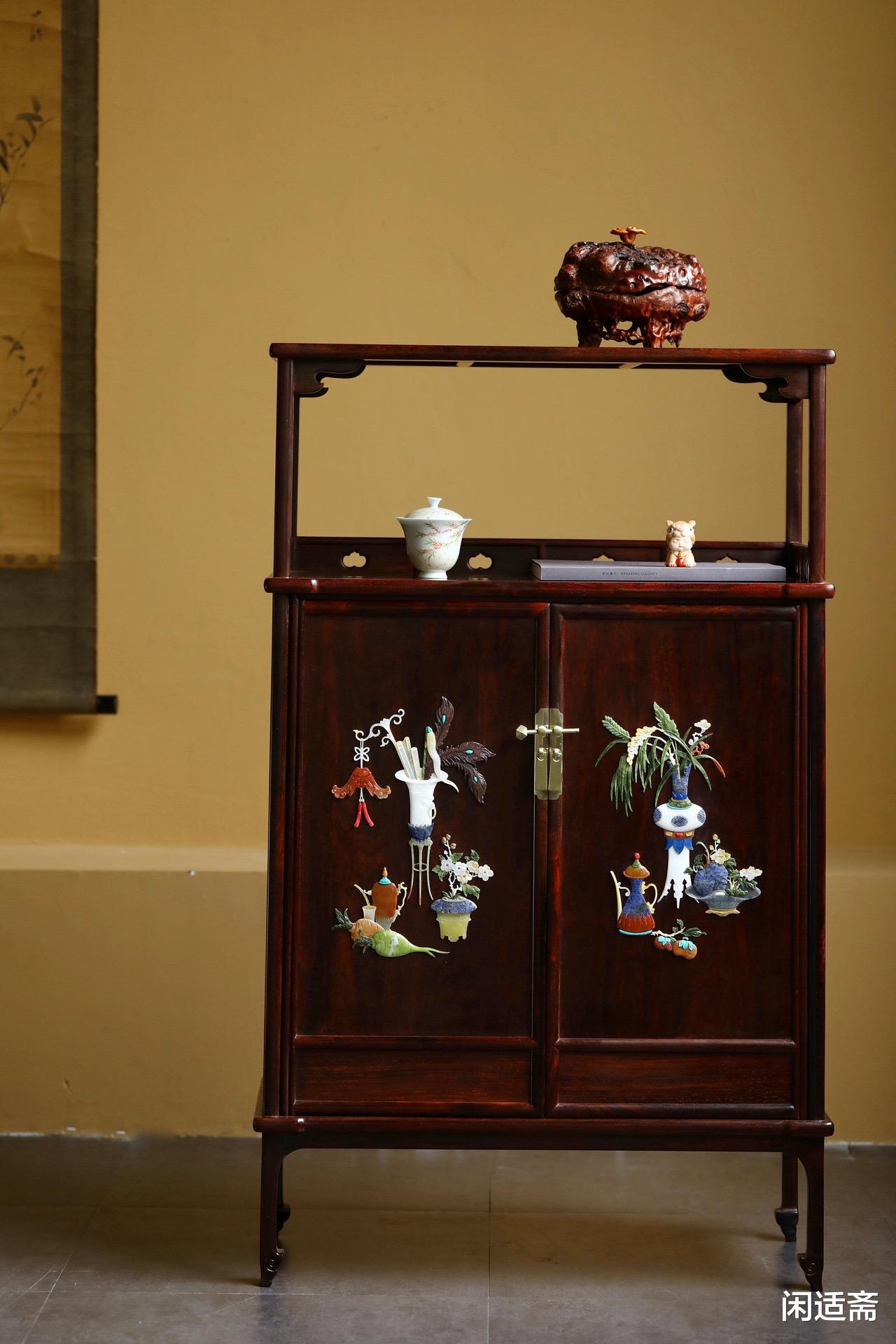 老物件|小叶紫檀,百宝博古图,宋式亮格柜