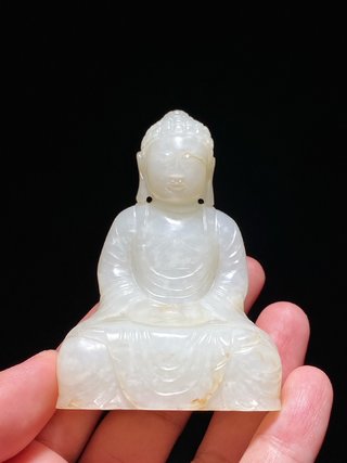 |清乾隆 和田玉 白玉 阿弥陀佛 佛像 摆件