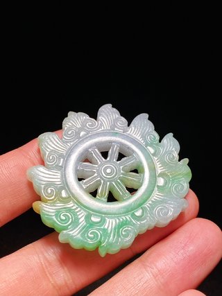 翡翠|清 老坑翡翠飘绿 法轮珮 挂件 把件