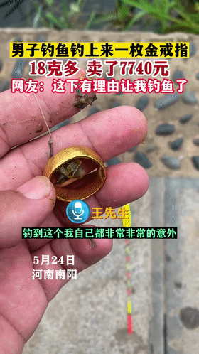 钓鱼|最幸运钓鱼佬？河南男子钓起金戒指，卖了7700元