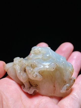 水盂|清中期 和田玉白玉籽料 如意形 螭龙纹 水盂