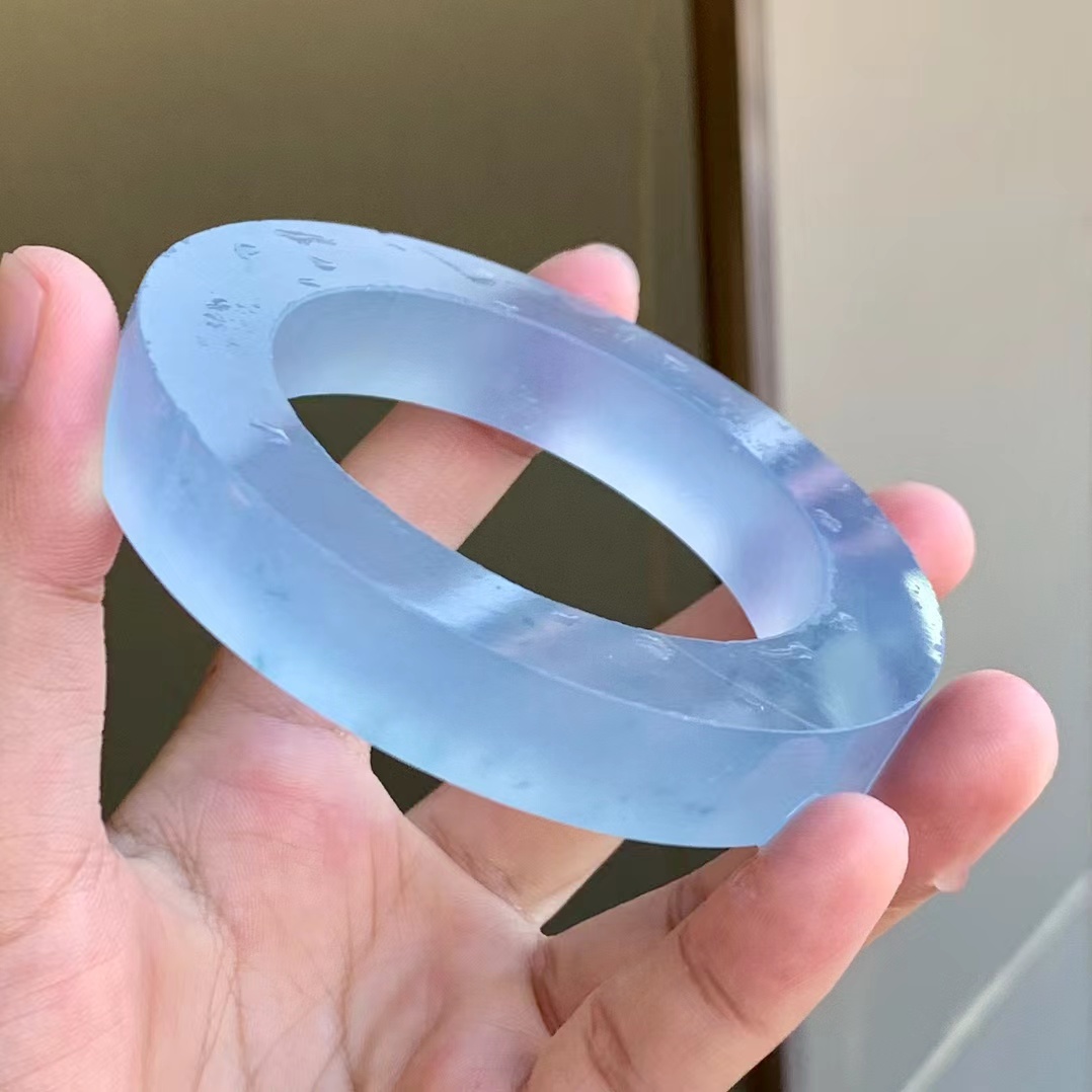 【高冰蓝飘花翡翠手镯套装】